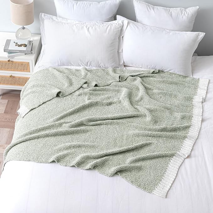 MIULEE Sage Green Super Soft Throw Blanket for Bed, Twin Size Cozy Fluffy Warm Blankets Knit Blankets for Couch, Sofa, Chair, Living Room, Camping, Picnic, 60 x 80 inch
