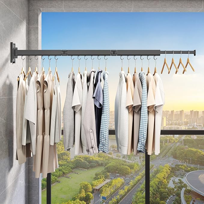 Wall Mounted Clothes Drying Rack,Laundry Drying Rack Wall Mount,Clothes Hanger,Drying Rack Clothing,Retractable Laundry Rack for Hanging Clothes,Collapsible,Foldable,Grey-Hooks