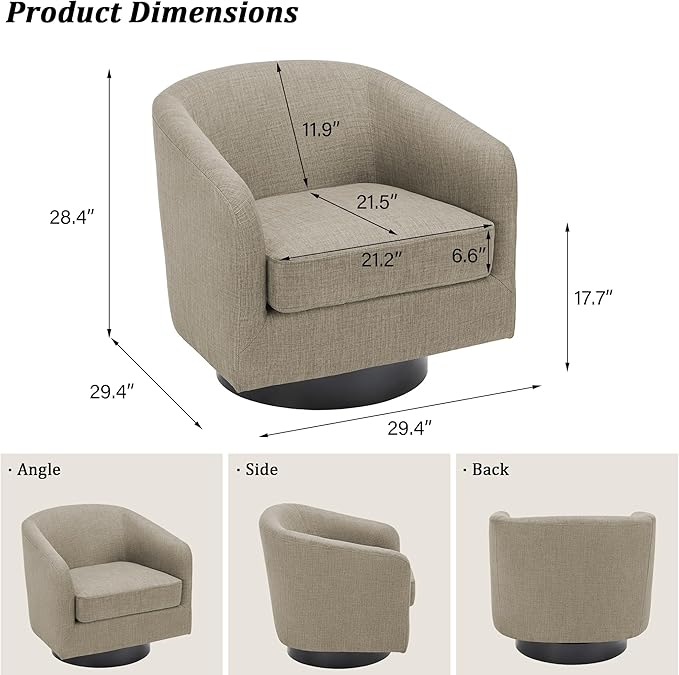 Swivel Barrel Accent Chair, Modern Round Linen Arm Chair for Living Room, Bedroom, Comfy Club Reading Chairs for Adults（Linen Fabric, Light Brown, Set of 4