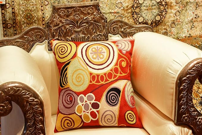 Hilma Al Klint Red Pillow Cover Modern Red Pillowcase Abstract Chair Cushion Accent Throw Pillowsham Mid Century Chair Cushions Hand Embroidered Wool Size 18x18