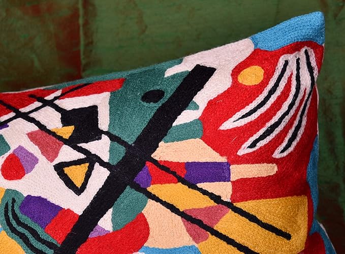 Lumbar Kandinsky Blue Abstract Pillow Cover Modern Throw Pillowcase Chair Cushion Contemporary Pillowsham Farmhouse Couch Hand Embroidered Wool Size 14x20