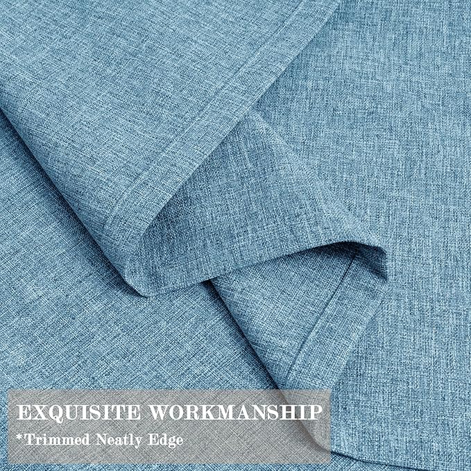 100% Blackout Linen Textured Drapes for Bedroom Pinch Pleated Curtains for Track System Portable Drapery for Sliding Glass Door/Storage/Space Room Divider, 70" Wx96 L, 1 PC, Blue
