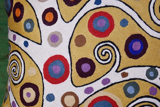 Decorative Pillow Cover Tree of Life Yellow Gold Pillows Botanical Yellows Throw Pillowcase for Couch | Mid Century Pillows for Sofa | Hand Embroidered Cushions Wool 18x18