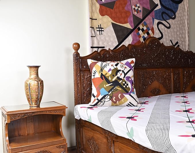 Kandinsky Abstract Pillow Cover - White Modern Throw Pillowcase Cream Chair Cushion Contemporary Farmhouse Pillows Modern Couch Handmade Wool Size 18x18