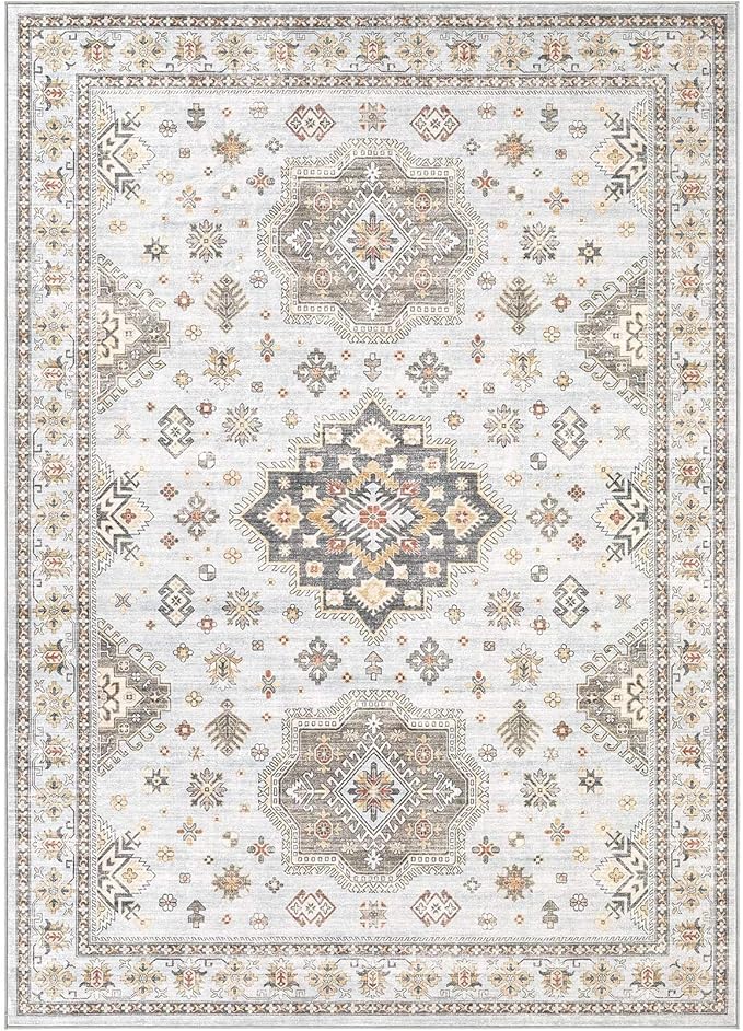 Washable Area Rugs for Living Room - 5x7 Neutral Vintage Distressed Floral Farmhouse Boho Large Soft Floor Rug Indoor Non Slip Carpet for Living Room Bedroom Dining Room Office - Blue Brown