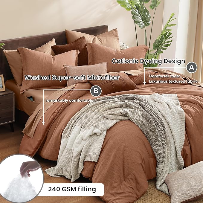 Monbix Full Size Comforter Set, Autumn Leaf Bedding Comforter for Full Size Bed Set Reversible, Bedding Sets Full 7 Pieces, Cationic Dyeing Bed in a Bag with Comforter, Sheets, Pillowcases & Shams