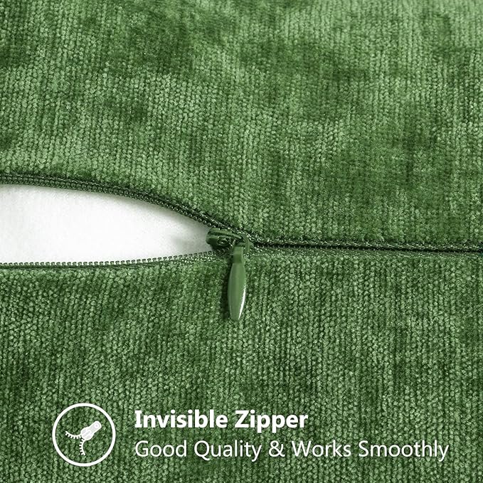 decorUhome Fall Chenille Soft Throw Pillow Covers 20x20 Set of 2, Farmhouse Velvet Neutral Decorative Euro Pillow Covers with Stitched Edge for Couch Sofa Bed Home Decor, Forest Elf