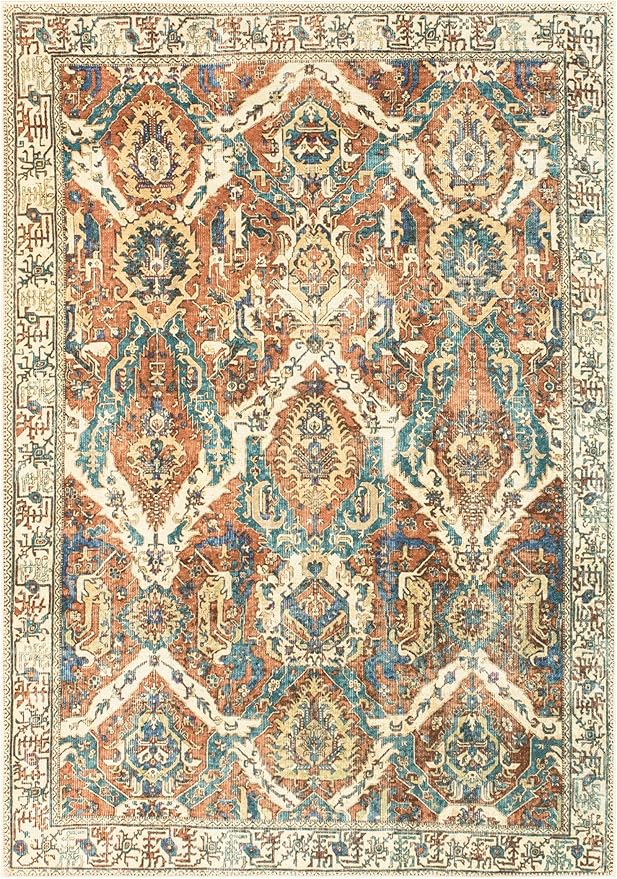 Keen Home Design 5x7 Rug - Machine Washable Area Rug with Non-Slip Backing, Ideal for Living Room, Dining Room, Bedroom - Vintage, Easy Clean, Durable, Low Pile Rug - (5' x 7')