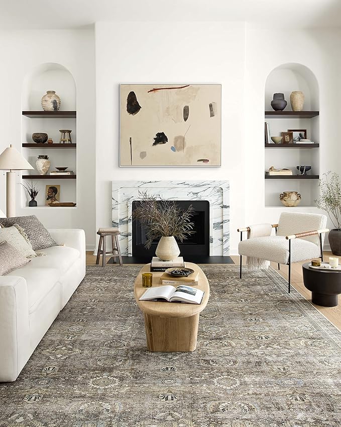 Loloi Layla Collection LAY-13 Antique/Moss 2'-3" x 3'-9" .13" Thick Accent Rug, Soft, Durable, Vintage Inspired, Distressed, Low Pile, Non-Shedding, Easy Clean, Printed, Living Room Rug