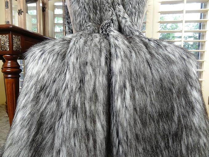 Exotic Siberian Gray White Black Husky Fur - Gray Faux Fur Throw Blanket - Luxury Soft Faux Fur, Made in USA, 16411