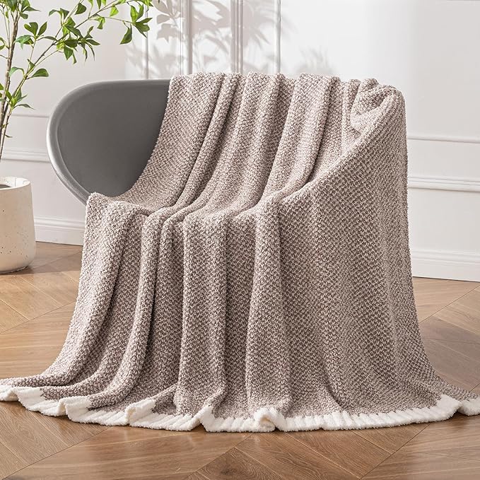 MIULEE Taupe Super Soft Throw Blanket for Couch, Cozy Fluffy Warm Throws Knit Blankets for Sofa, Bed, Chair, Living Room, Camping, Picnic, 50 x 60 inch