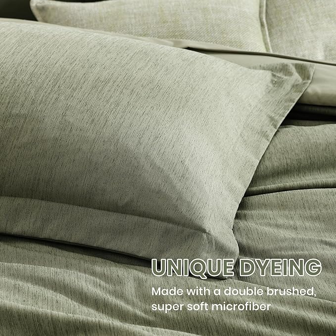 Monbix Queen Comforter Set - 7 Pieces Cationic Dyeing Sage Green Bed in a Bag Queen Bedding Sets with Comforter, Sheets, Pillowcases & Shams, Reversible Bedding Comforters Sets