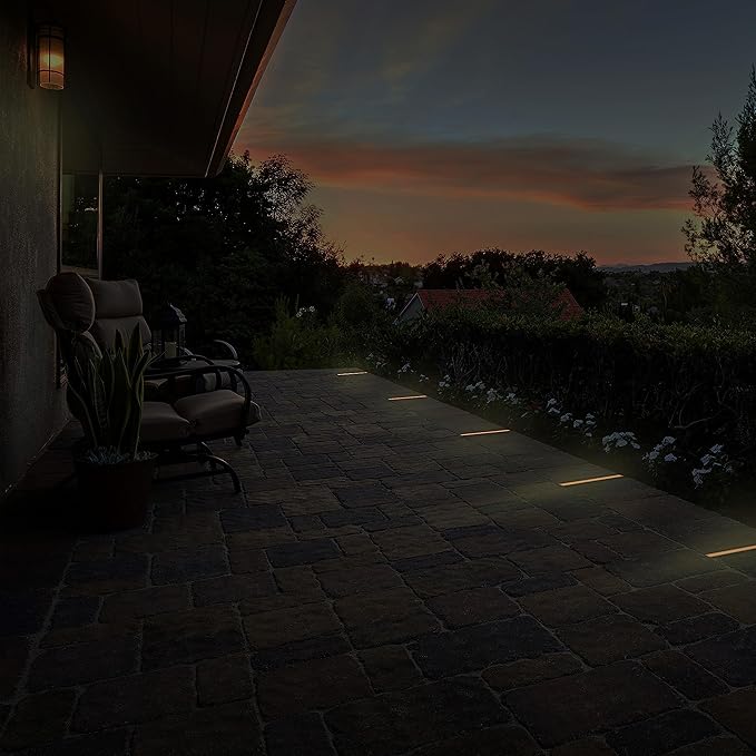 LUMENGY Paver Light Slim 0.5x8 Inch (0.55 x 7.87 inches) 2700K Warm White Glare-Free Steel Brick Lighting for Pavers, Walls, Driveway & Pathway Borders, Waterproof, Drive-Over Rated - 12V AC/DC