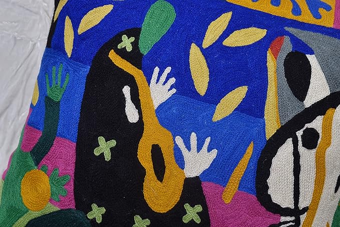 Matisse Decorative Pillow Cover - Music Modern Chair Cushion| Modern Farmhouse Pillows | Flower Outdoor Pillow | Mid Century Chair Cushions |Hand Embroidered Wool Size 18x18