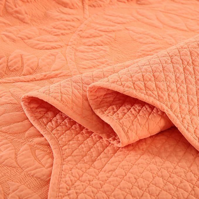 MarCielo 3-Piece 100% Cotton Oversized Bedspread Lightweight Quilt Coverlet Embroidery Farmhouse Bedding Set T0 (Salmon, Oversized Queen (100"x106"))