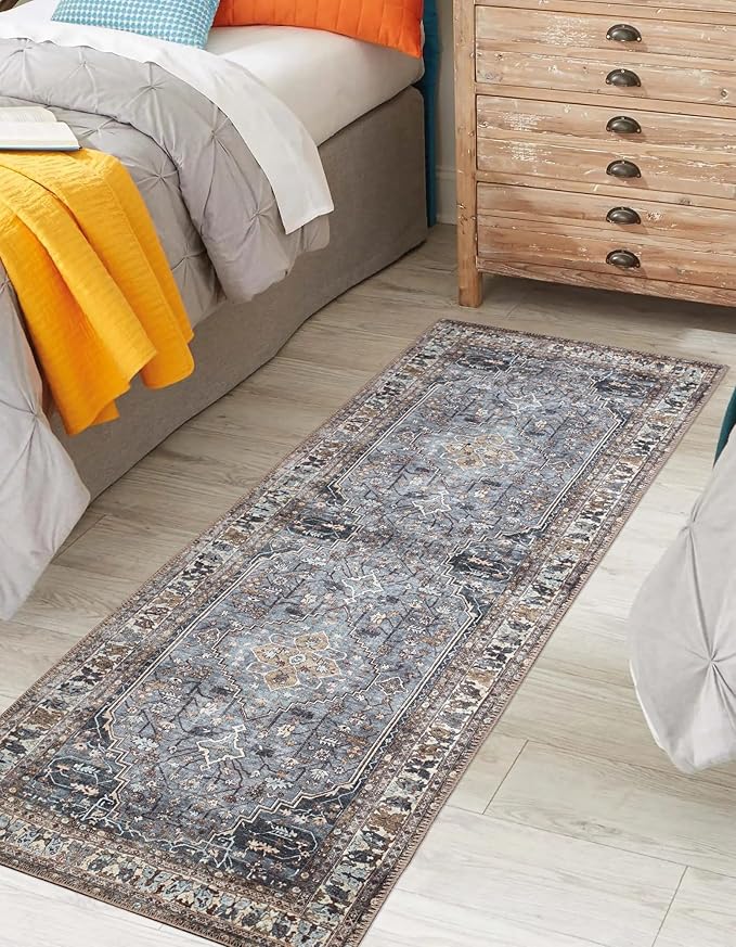 Keen Home Design 2x12 Rug - Machine Washable Runner Rug with Non-Slip Backing, Ideal for Hallway, Entryway, Kitchen, Laundry Room - Vintage, Easy Clean, Durable, Low Pile - (2'6" x 12')