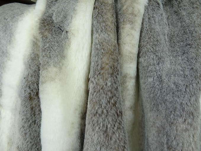 Tissavel Chinchilla Faux Fur Throw Blanket & Bedspread - Chinchilla Faux Fur - Gray Ivory Chinchilla Fur Throw - Luxury Soft Fur, Made in US, 16444