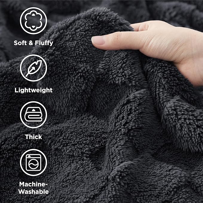 Bedsure GentleSoft Blankets Queen Size for Bed - Super Soft Cozy Blanket for Women Men Girls, Large Fuzzy Fleece Throw for Bedroom Decor, Dark Grey, 90x90 Inches