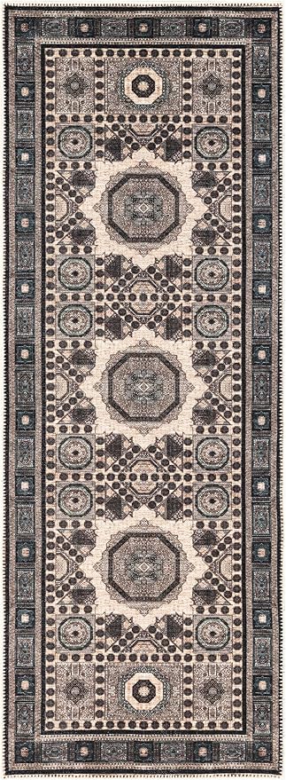 Keen Home Design 2x7 Rug - Machine Washable Runner Rug with Non-Slip Backing, Ideal for Hallway, Entryway, Kitchen, Laundry Room - Vintage, Easy Clean, Durable, Low Pile Rug - (2'6" x 7')