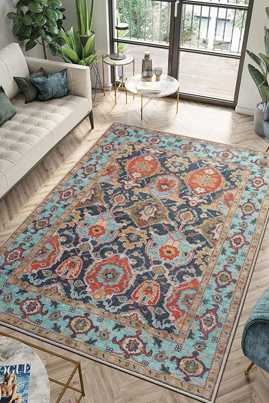 Keen Home Design 5x7 Rug - Machine Washable Area Rug with Non-Slip Backing, Ideal for Living Room, Dining Room, Bedroom - Vintage, Easy Clean, Durable, Low Pile Rug - (5' x 7')
