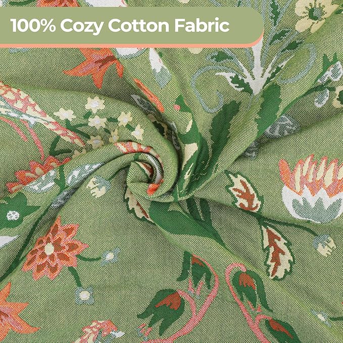 Boho Throw Blanket for Bed, 100% Cotton Ultra Soft Rustic Quilt King Blanket Florals and Animals Printed Farmhouse Decor Large Bed Blankets,90"×98" All Season Rustic Throw for Sofa Couch Chair