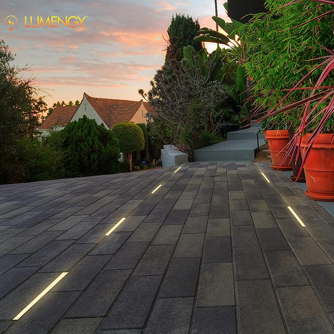 LUMENGY Paver Light Slim 0.5x12 Inch (0.55 x 11.8) Glare-Free Steel Lighting for Pavers, Brick, Walls, Driveways, Walkways & Pathways, 2700K Warm White, Waterproof, Drive-Over, Weird 12V AC/DC