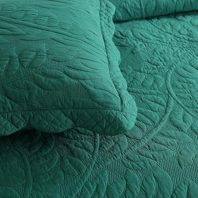 MarCielo 3-Piece 100% Cotton Oversized Bedspread Lightweight Quilt Coverlet Embroidery Farmhouse Bedding Set T0 (Emerald, Oversized Queen (100"x106"))