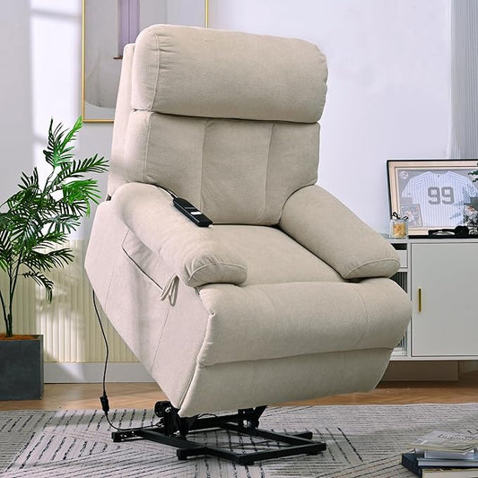 Power Lift Chair Recliners for Elderly, Overstuffed Electric Lift Recliner Chair with Widened Footrest Side Packets for Living Room Bedroom
