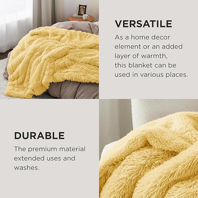 Bedsure GentleSoft Fluffy Yellow Throw Blanket, Room Decor Yellow Gifts for Women Men, Soft Cozy Fuzzy Plush Thick Warm Sherpa Fleece Faux Fur Throw Blanket for Couch Bed, Gifts for Mom Dad, 50x60