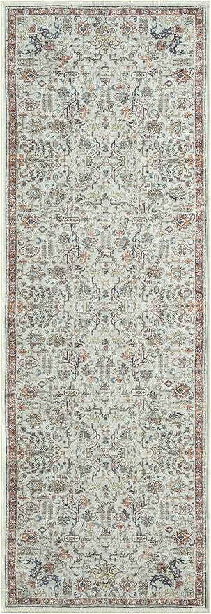 Keen Home Design 2x12 Rug - Machine Washable Runner Rug with Non-Slip Backing, Ideal for Hallway, Entryway, Kitchen, Laundry Room - Vintage, Easy Clean, Durable, Low Pile - (2'6" x 12')