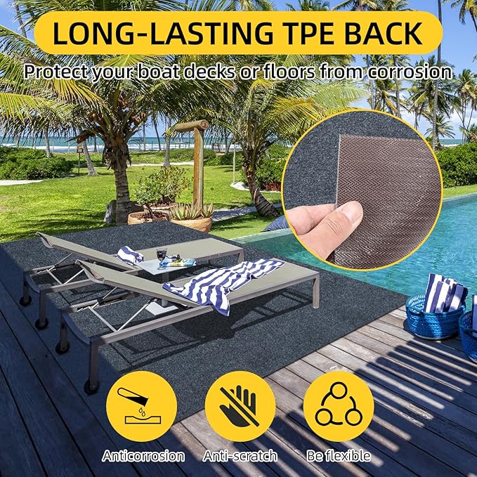Marine Carpet,5 FT x 15 FT Dark Gray Indoor Outdoor Carpet 0.2" Thick Boat Carpet with Water-Proof TPE Backing, Non-Slide Outdoor Marine Carpet Roll for Home, Patio, Porch, Deck