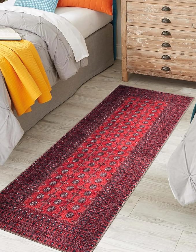 Keen Home Design 2x10 Rug - Machine Washable Runner Rug with Non-Slip Backing, Ideal for Hallway, Entryway, Kitchen, Laundry Room - Vintage, Easy Clean, Durable, Low Pile - (2'6" x 10')