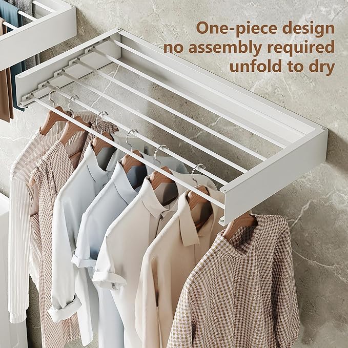 Wall Mounted Drying Rack,Drying Rack Clothing,Collapsible Hanger Racks for Laundry,Laundry Rack,Wall Mounted Clothes Rack (White, 32 Inch)
