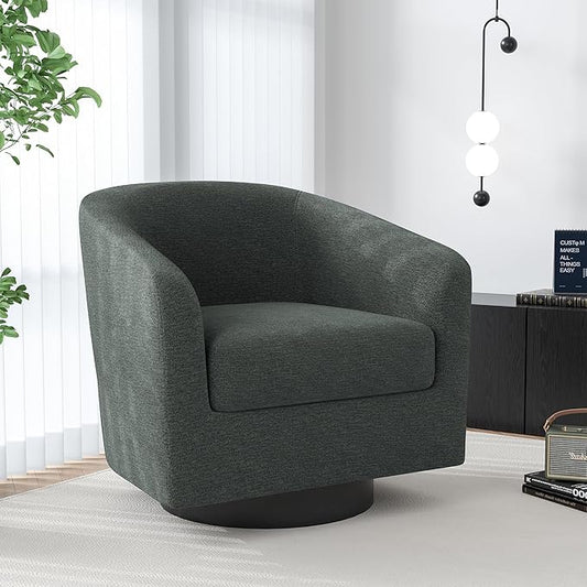 Swivel Barrel Accent Chair, Modern Round Chenille Fabric Arm Chair for Living Room, Bedroom, Comfy Club Reading Chairs for Adults（Chenille Fabric, Grey, Set of 1