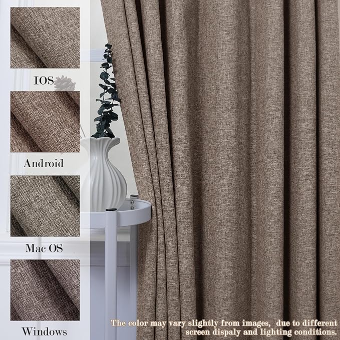 100% Blackout Linen Textured Drapes for Bedroom Pinch Pleated Curtains for Track System Portable Drapery for Sliding Glass Door/Storage/Space Room Divider, 70" Wx96 L, 1 PC, Light Brown