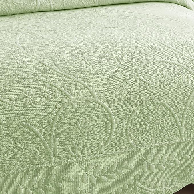 MarCielo 3-Piece 100% Cotton Oversized Bedspread Lightweight Quilt Coverlet Embroidery Farmhouse Bedding Set (TX Pale Green, Oversized King (118"x106"))