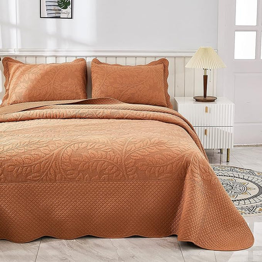 MarCielo 3-Piece 100% Cotton Oversized Bedspread Lightweight Quilt Coverlet Embroidery Farmhouse Bedding Set T0 (Royal Orange, Oversized King (118"x106"))