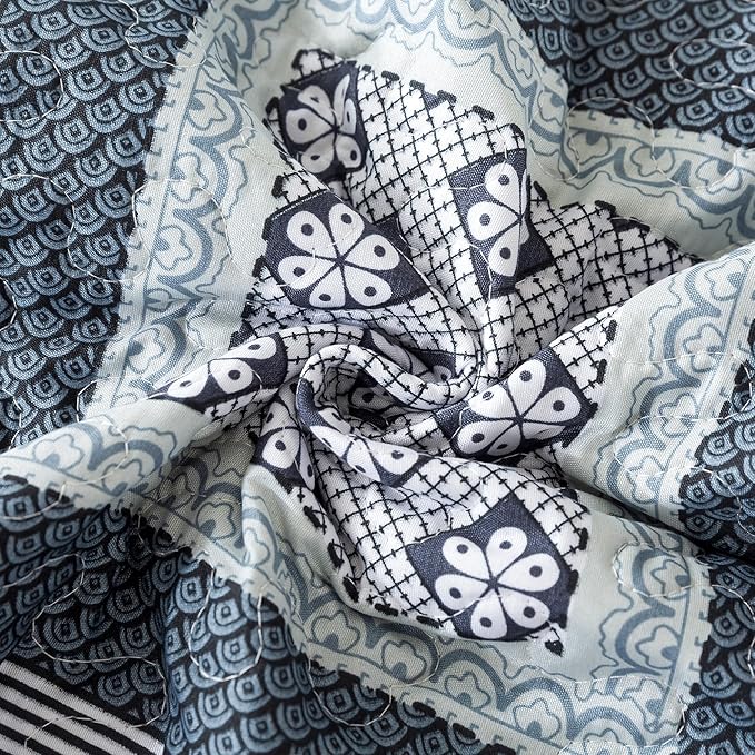 NEWLAKE Quilt Bedspread Sets - Bohemian Farmhouse Pattern Reversible Coverlet Set, King Size