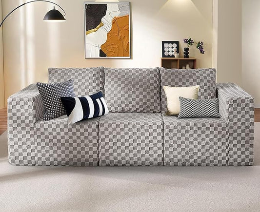 Modular Sectional Sofa 3-Seater Modular Couch with Deep Seat Memory Foam Cloud Chair with Pillows Oversized Sectional Sofa for Living Room Bedroom (Plush Grey, 3-Seater)