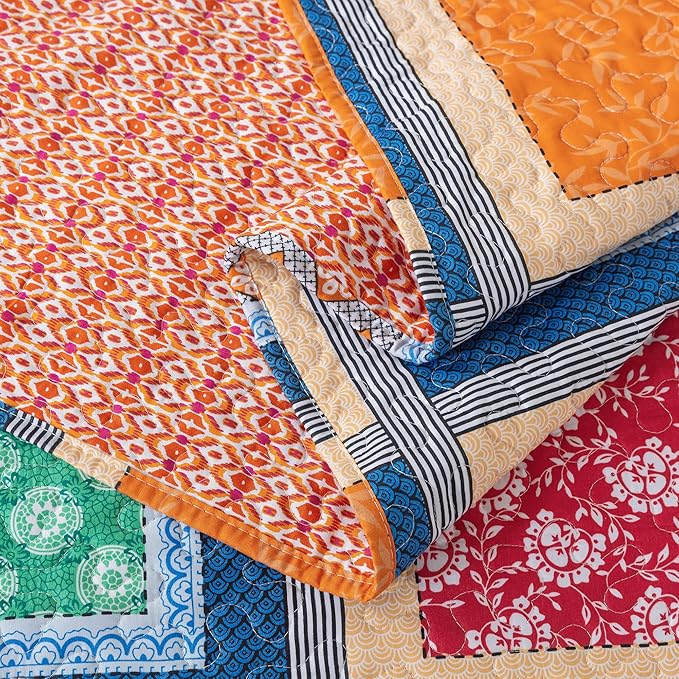 NEWLAKE Quilt Bedspread Sets - Bohemian Farmhouse Pattern Reversible Coverlet Set, King Size