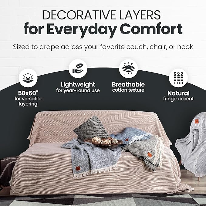 Gold Case Throw Blanket for Couch – 100% Recycled Turkish Cotton Blankets & Throws – Elegant Decorative Throw Blankets for Living Room Sofa – Woven Throws for Couch – Retro Mustard – 50x60