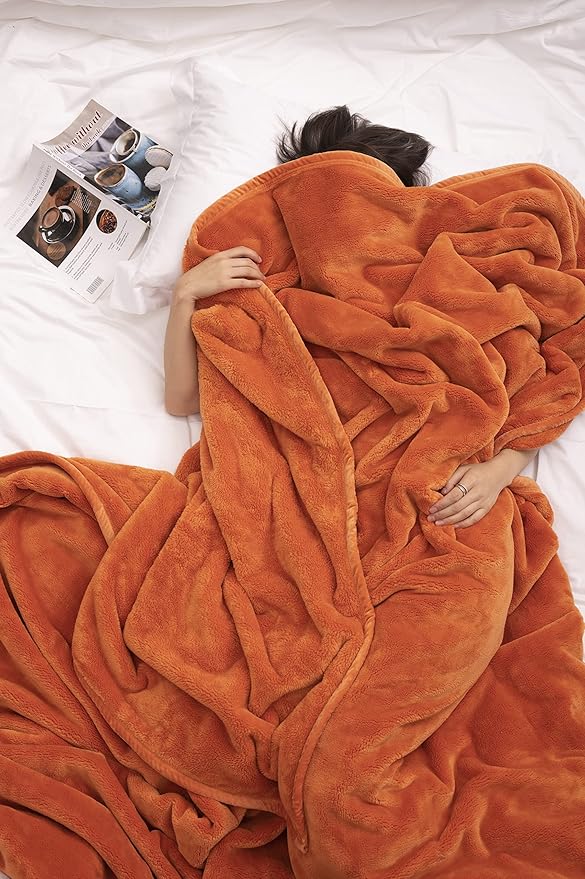 Mellowdy Extra Thick Hearty Plush Flannel Blanket (Burnt Orange, 60x80) - 500GSM Twin Size Warm Blanket for Winter, Fall | Soft, Fluffy, Cuddly, Perfect for Bed, Oversized Throw for Couch, Sofa
