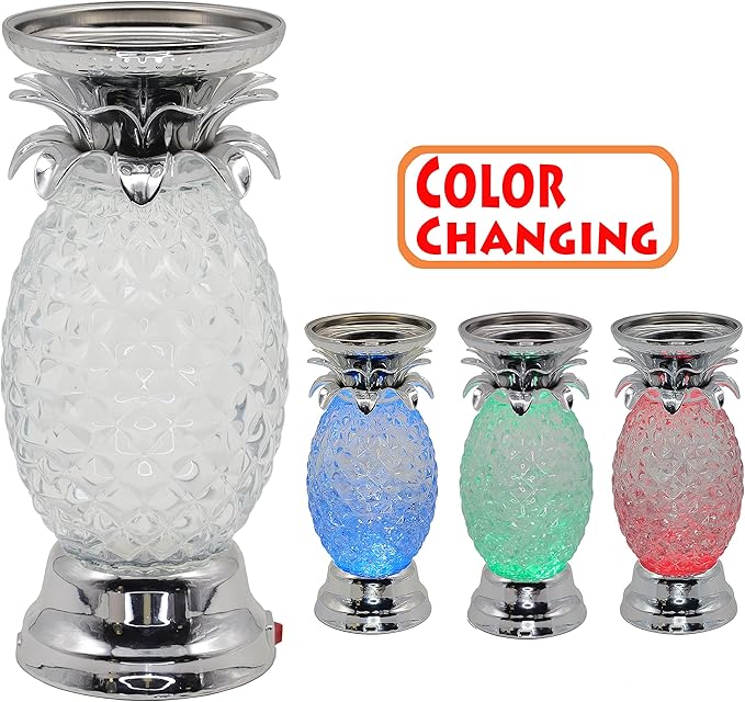 YAKii 9.5" Pineapple LED Color Changing Shine Lamp,Swirling Water Waves Lamp Kid Safe Battery/USB Cable Operated,Table Lamp Candle Holder Table Decoration Silver