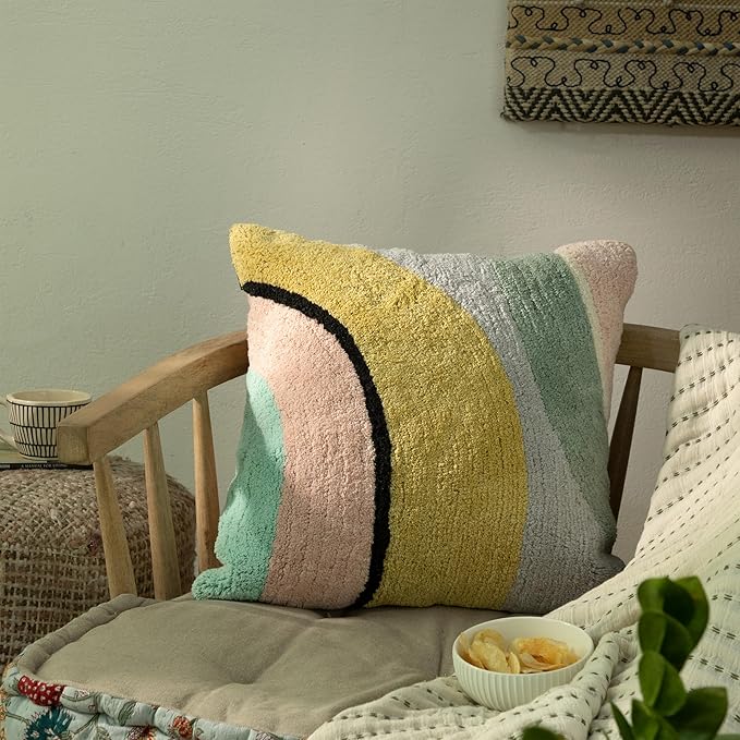 Tufted Boho Pillow Covers 18X18 Inch Throw Pillow Covers Decorative Cushion Cover Exquisitely Crafted with Hand-Finished Tuft Farmhouse Pillow Case for Couch Sofa Bed Living Room Bedroom