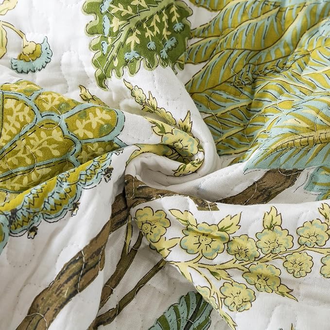 NEWLAKE Cotton Bedspread Quilt Sets - Reversible Patchwork Coverlet Set, Floral Vine Pattern, Queen Size