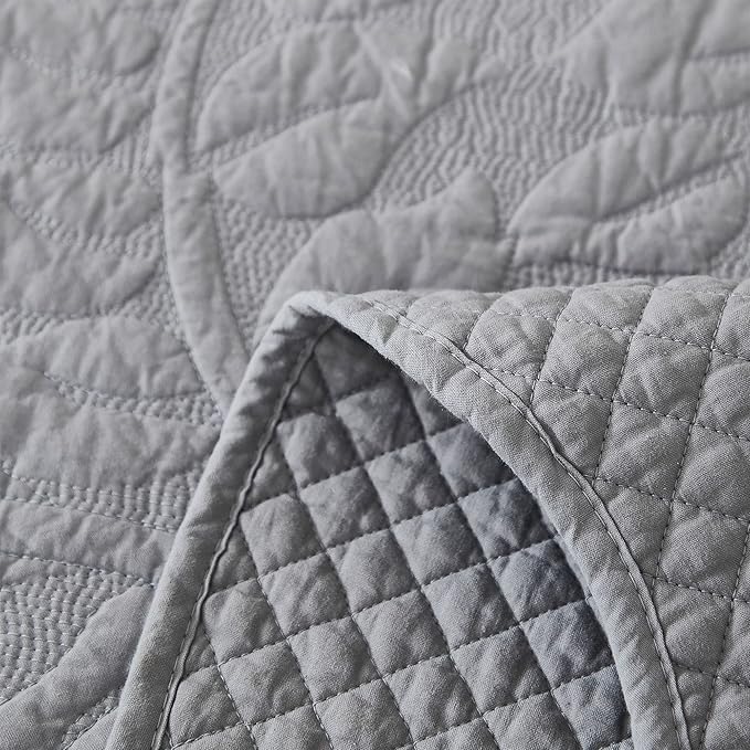 MarCielo 3-Piece 100% Cotton Oversized Bedspread Lightweight Quilt Coverlet Embroidery Farmhouse Bedding Set T0 (Light Grey, Oversized Queen (100"x106"))