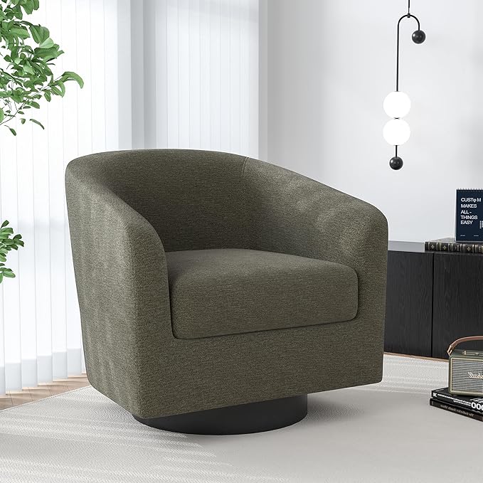 Swivel Barrel Accent Chair, Modern Round Chenille Fabric Arm Chair for Living Room, Bedroom, Comfy Club Reading Chairs for Adults（Chenille Fabric, Tan, Set of 4