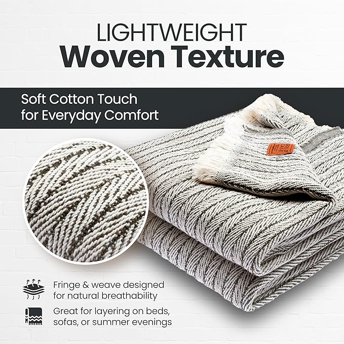 Gold Case Throw Blanket for Couch – 100% Recycled Turkish Cotton Blankets – Elegant Decorative Throw Blankets for Living Room Sofa – Woven Throws for Couch – Vintage Dark Green – 50x60 (Set of 2)