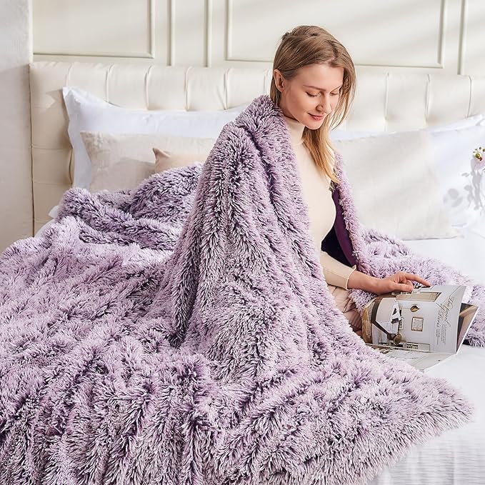 GONAAP Fuzzy Faux Fur Throw Blanket Twin Size Frosty Purple Super Soft Cozy Plush Fuzzy Shaggy Blanket for Couch Sofa Bed (Frosty Purple, Twin(60"x80"))