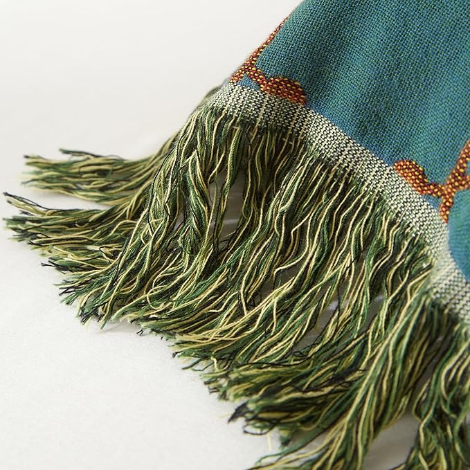 Boho Throw Blanket for Bed 90”x98”, 100% Cotton Woven Blanket for Couch Sofa, Ultra Soft 4-Layer Muslin Quilt with Bird Floral Printed, Farmhouse Bed Blanket/Cover for Living Room Decor